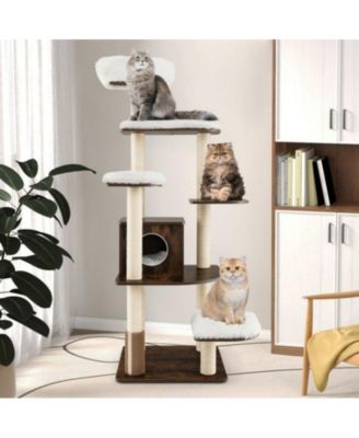 7-Layer Wooden Cat Tower with Sisal Posts & Cozy Condo, Tall Indoor Cat Tree for Climbing & Play