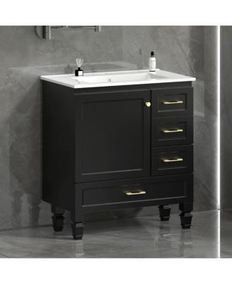  Modern Bathroom Vanity with Sink, Transitional MDF Cabinet, Ample Soft Close Storage, 1 Door 3 Drawers for Stylish Bathrooms