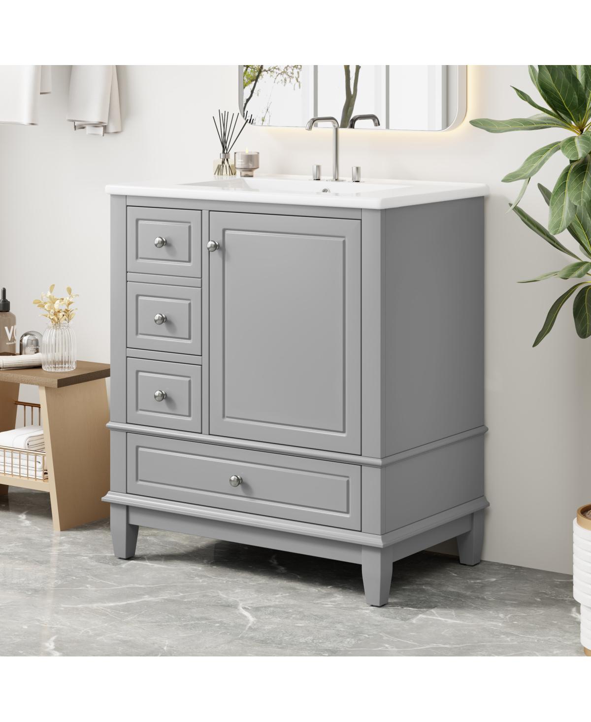 Sillysis 30'' Bathroom Vanity with Ceramic Sink, Solid Wood Frame, Multi-Drawer Storage & Soft Close Door for Modern Bathrooms