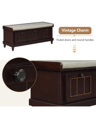 Shoe Bench - Fluted Entryway Storage Bench with Cushion, 3 Drawers and Hidden Compartment for Hallway, Living Room