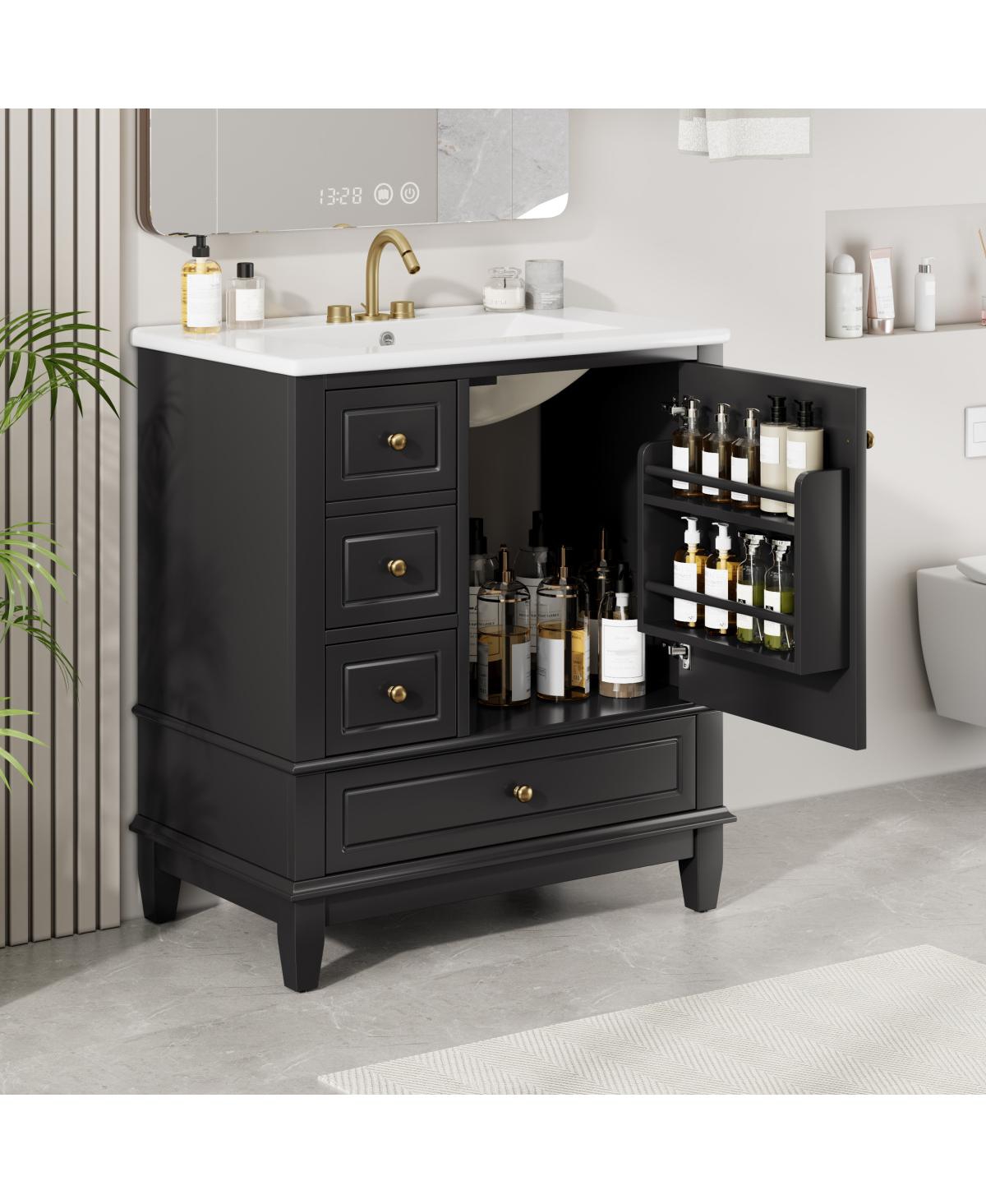 Sillysis 30'' Bathroom Vanity with Ceramic Sink, Solid Wood Frame, Multi-Drawer Storage & Soft Close Door for Modern Bathrooms