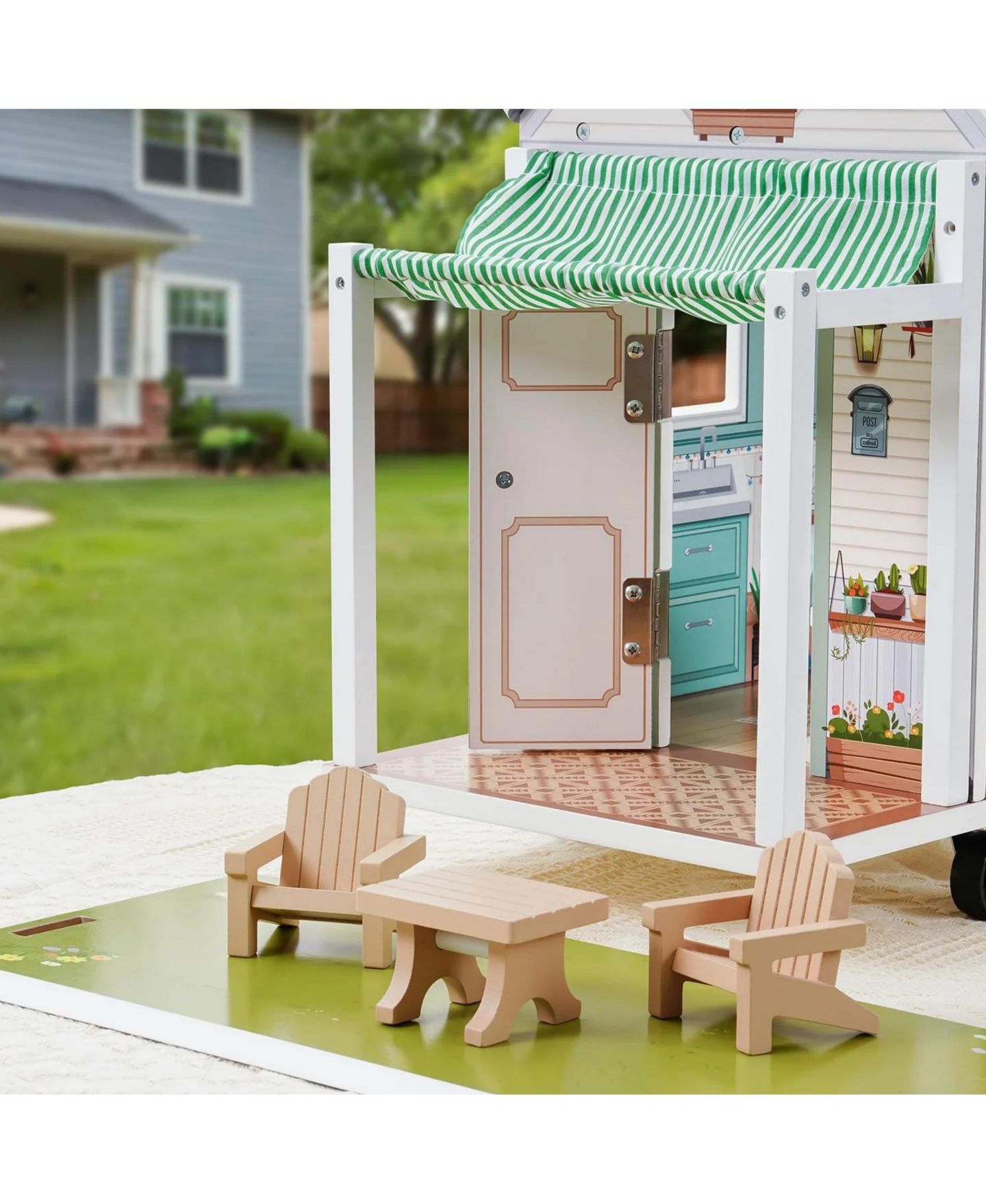 Аксессуары для кукол Robotime Two-Story Camper Van Dollhouse with Wheels and Multiple Rooms, Ages 5+, цвет: Белый — фото 5