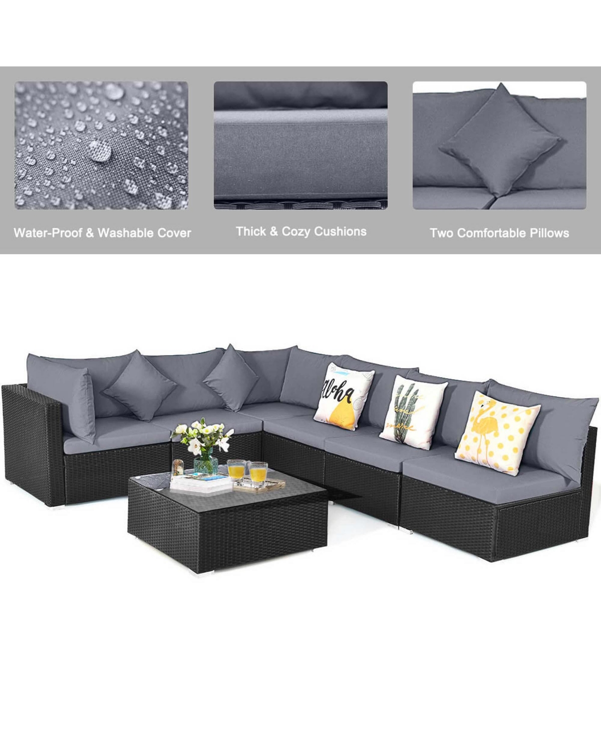 7PCS Patio Wicker Sofa Set Sectional Conversation Furniture Garden