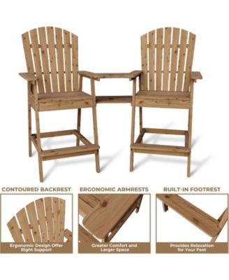 Outdoor Tall Adirondack Barstools with Connecting Tray, HDPE Patio High Back Chairs