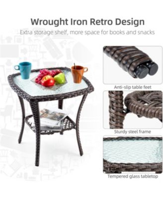 3 Piece Outdoor Wicker Patio Set with 360° Swivel Rocking Chairs and Armored Glass Side Table”
