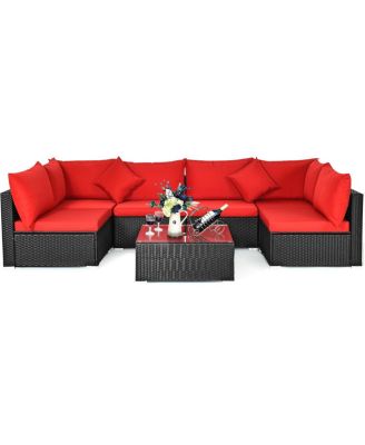 7PCS Patio Wicker Sofa Set Sectional Conversation Furniture Set Garden