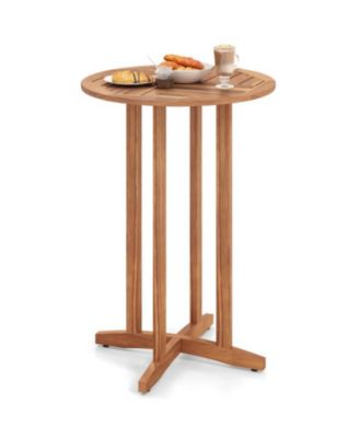 39 Inch Patio Acacia Wood Bar Height Table with Slatted Design