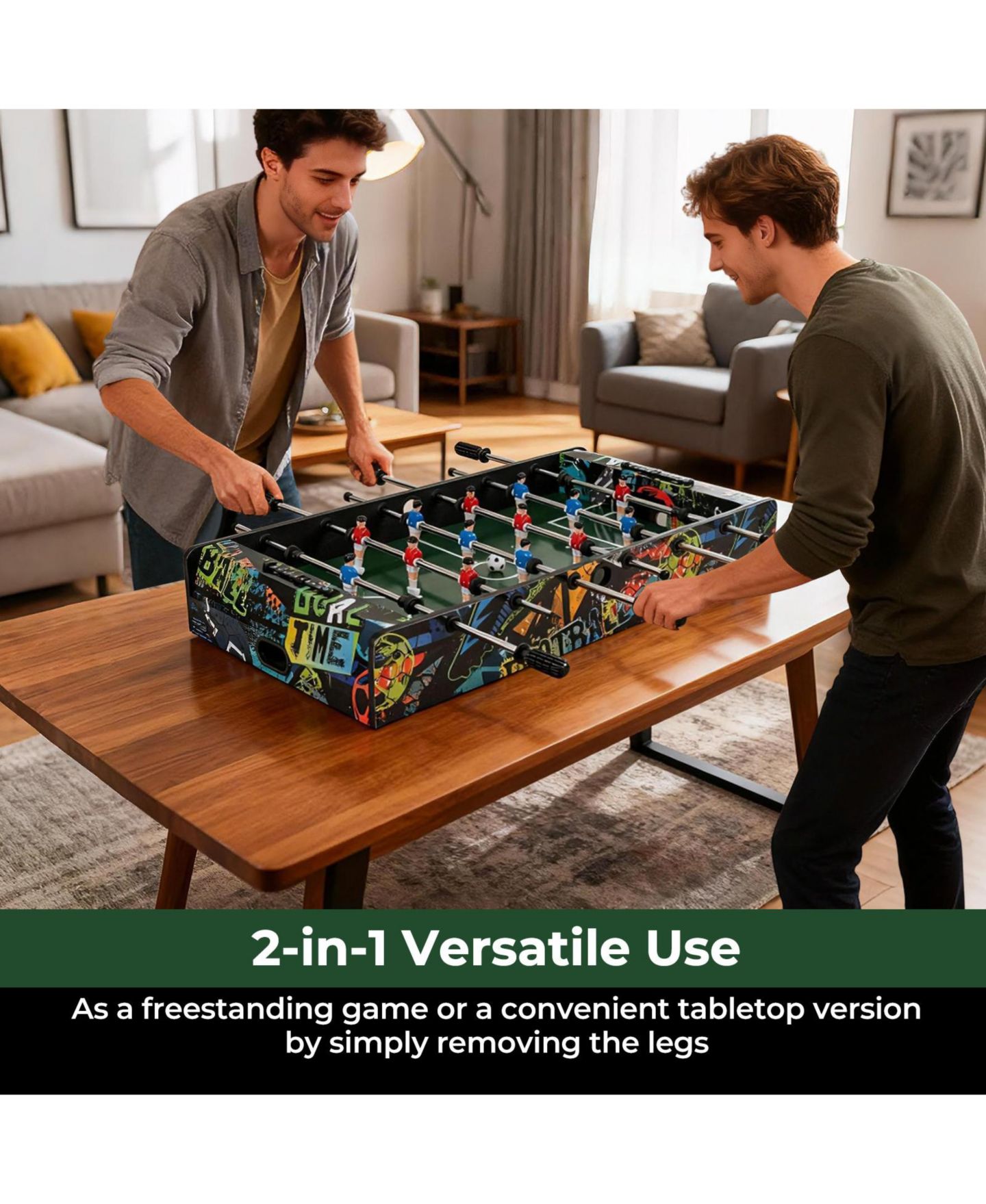 Детская игрушка Mecale Mini 2-in-1 Foosball Game Table with Detachable Legs, Ages 6+, цвет: Чёрный — фото 3
