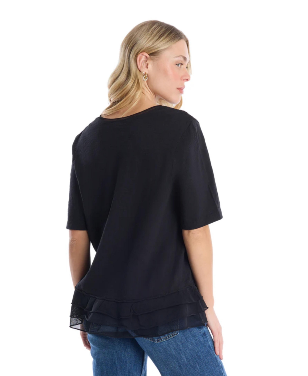 Wilt Clothing Women's V-Neck Mixed Media Tee