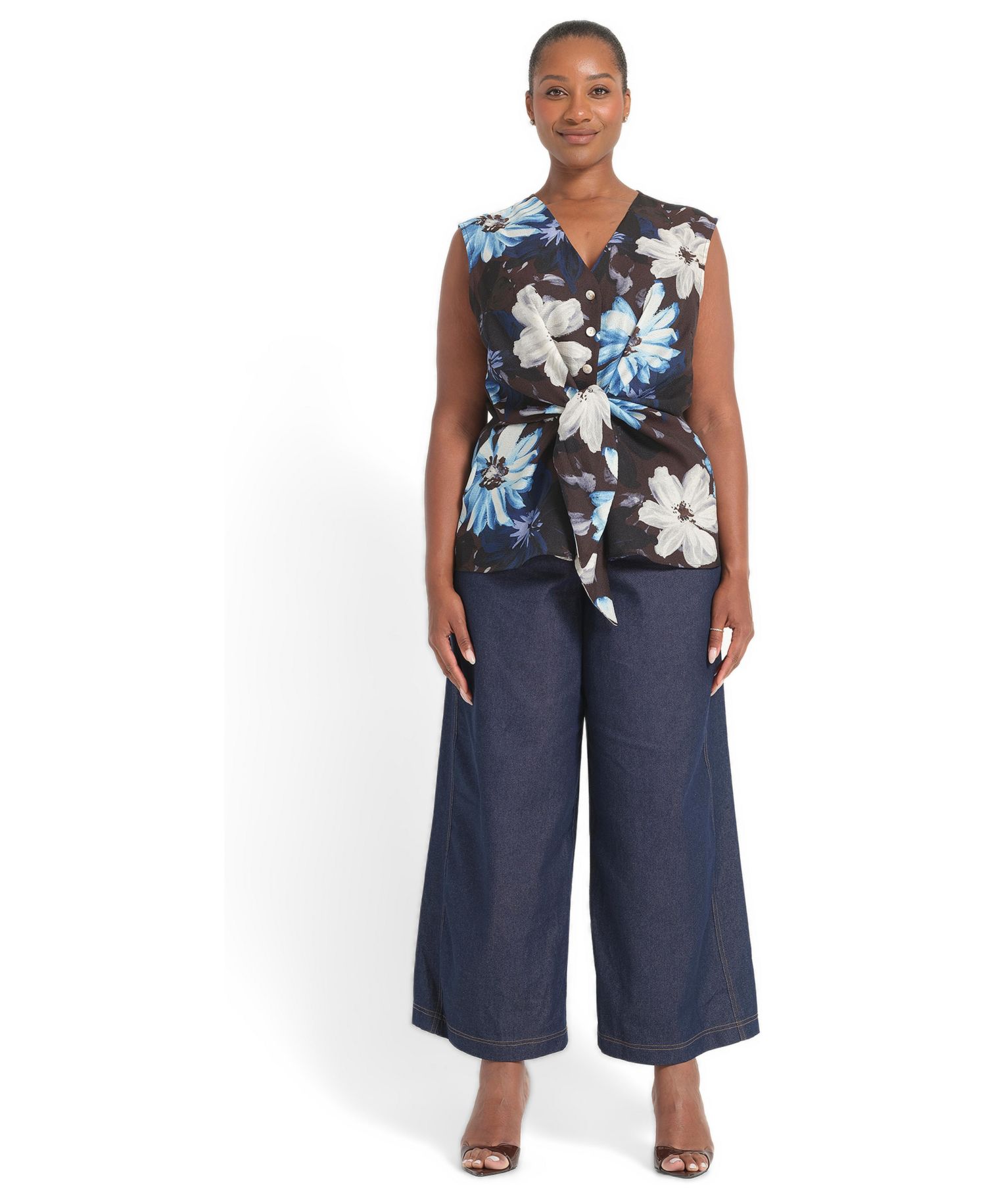 Plus Size Aveline Floral Tie-Front Sleeveless Top