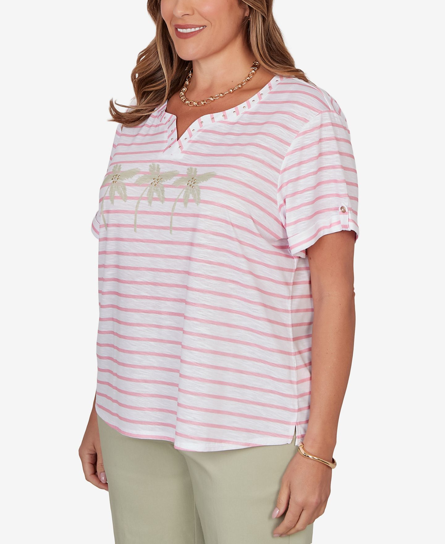 Женский топ HEARTS OF PALM Plus Size Printed Slub with Banded Neck, цвет: Разноцветный — фото 2