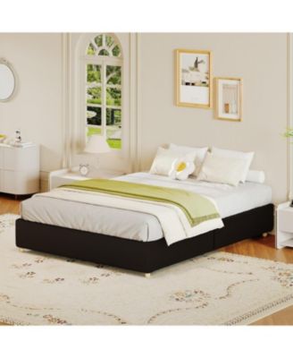 Full Size Cloud Bed Frame，Corduroy Low Bed Frame Without Headboard, Thick Fabric Upholstered Platform Bed, Solid Wood Legs, Easy Assembly