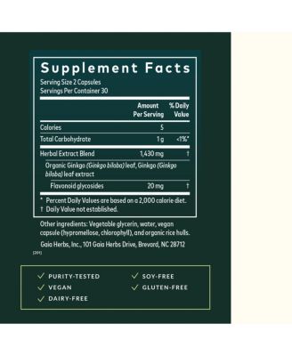 Ginkgo Leaf - Traditionally Used to Support Healthy Circulation & Brain Function - 60 Liquid Phyto-Caps (30 Servings)