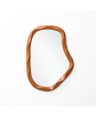 Natural Wood Finish Asymmetrical MDF Frame Wall Mirror, 31.5" H  x  22.6" W