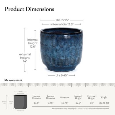 Ocean Blue 15.75-Inch Round Ceramic Planter