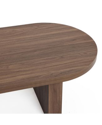 Travertine-Style and Walnut Finish MDF Wood Oval Coffee Table