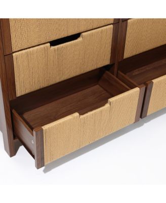 Walnut Finish MDF Wood with Rope Front 6-Drawer Horizontal Dresser