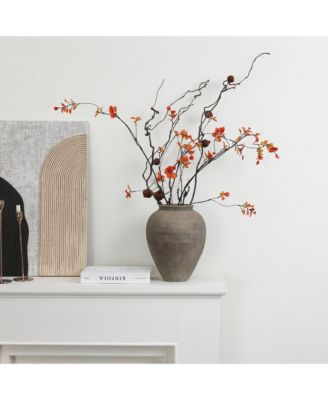 Rustic Ceramic Vase, 12.4" Tall Terracotta Pot with Earthy Gray-Brown Finish, Handcrafted