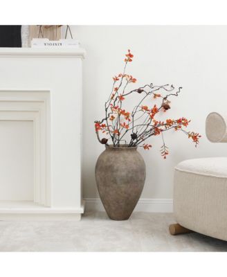 Rustic Ceramic Vase, 17.7" Tall Terracotta Pot with Earthy Gray-Brown Finish, Handcrafted