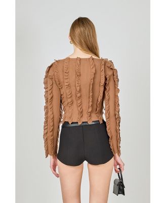 Women's Ruffled Striped Knit Top