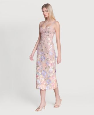 Women's Floral Applique Bustier Midi Dress