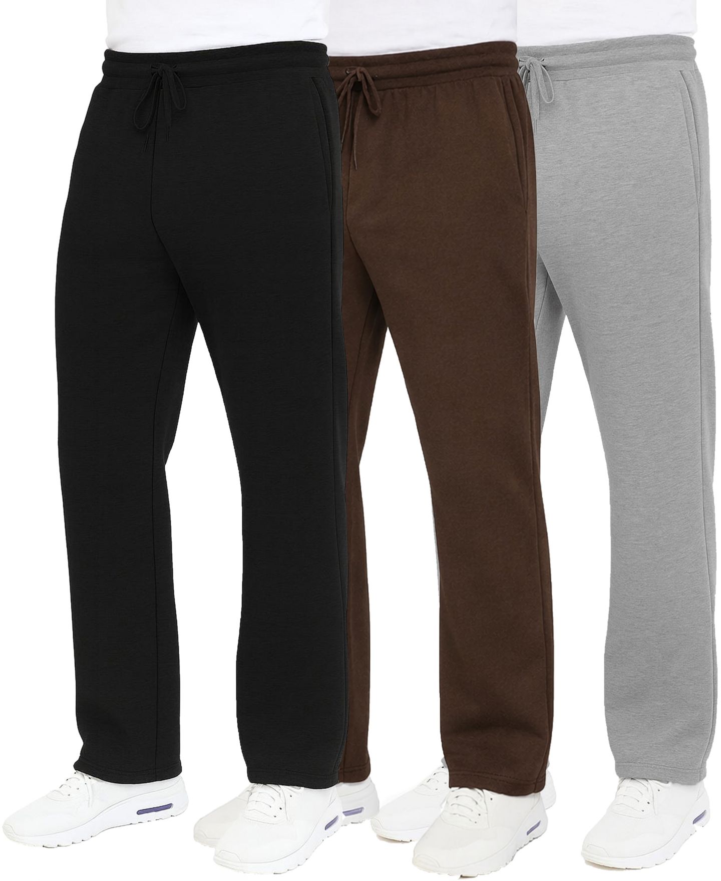 Мужские брюки Blue Ice Classic Heavyweight Fleece Open Bottom Sweatpants, 3-Pack, цвет: Чёрный / Коричневый — фото 1