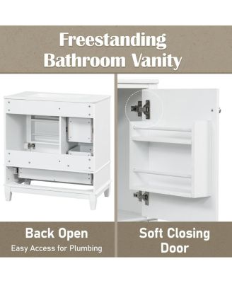 30'' Bathroom Vanity with Ceramic Sink, Solid Wood Frame, Multi-Drawer Storage & Soft Close Door for Modern Bathrooms