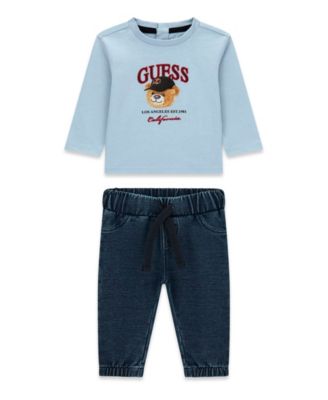 Baby Boys' Long-Sleeve Top and Knit Denim Pants, 2-Piece Set