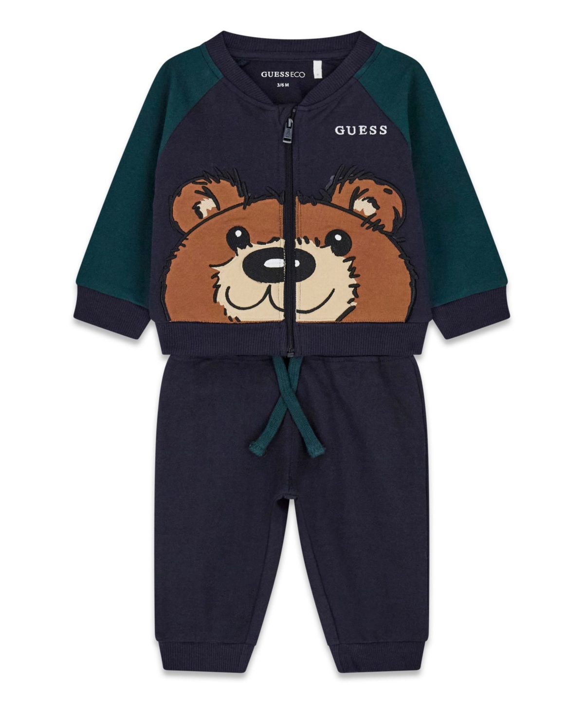 Guess Baby Boys' Long-sleeve Zip-up Top And Sweatpant, 2-piece Set In Navy,green