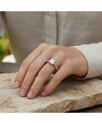 Classic 2. CZ Square Princess Cut Solitaire Promise Ring Sterling Cubic Zirconia Pave Band