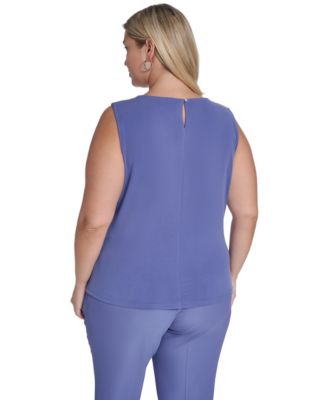 Plus Size Solid Pleated Neck Camisole Top