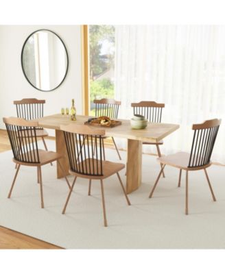 Windsor Chair Set of 2 Metal Legs Supported Dining Chair Farmhouse Armless Chair