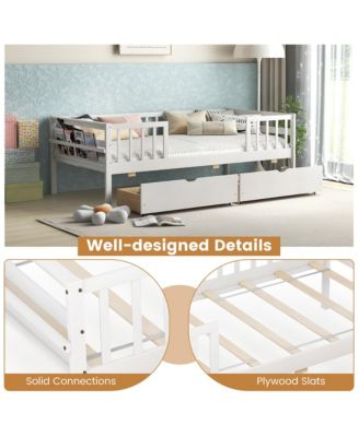 Twin Size Kids Bed w/ Storage 2 Pull-out Drawers Side Shelf for Children and Teens