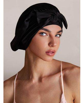 Silksilky Pure Silk Bowknot Tie Bonnet - Black