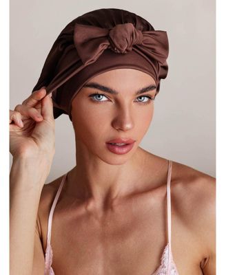 Silksilky Pure Silk Bowknot Tie Bonnet - Medium Brown 213 25$