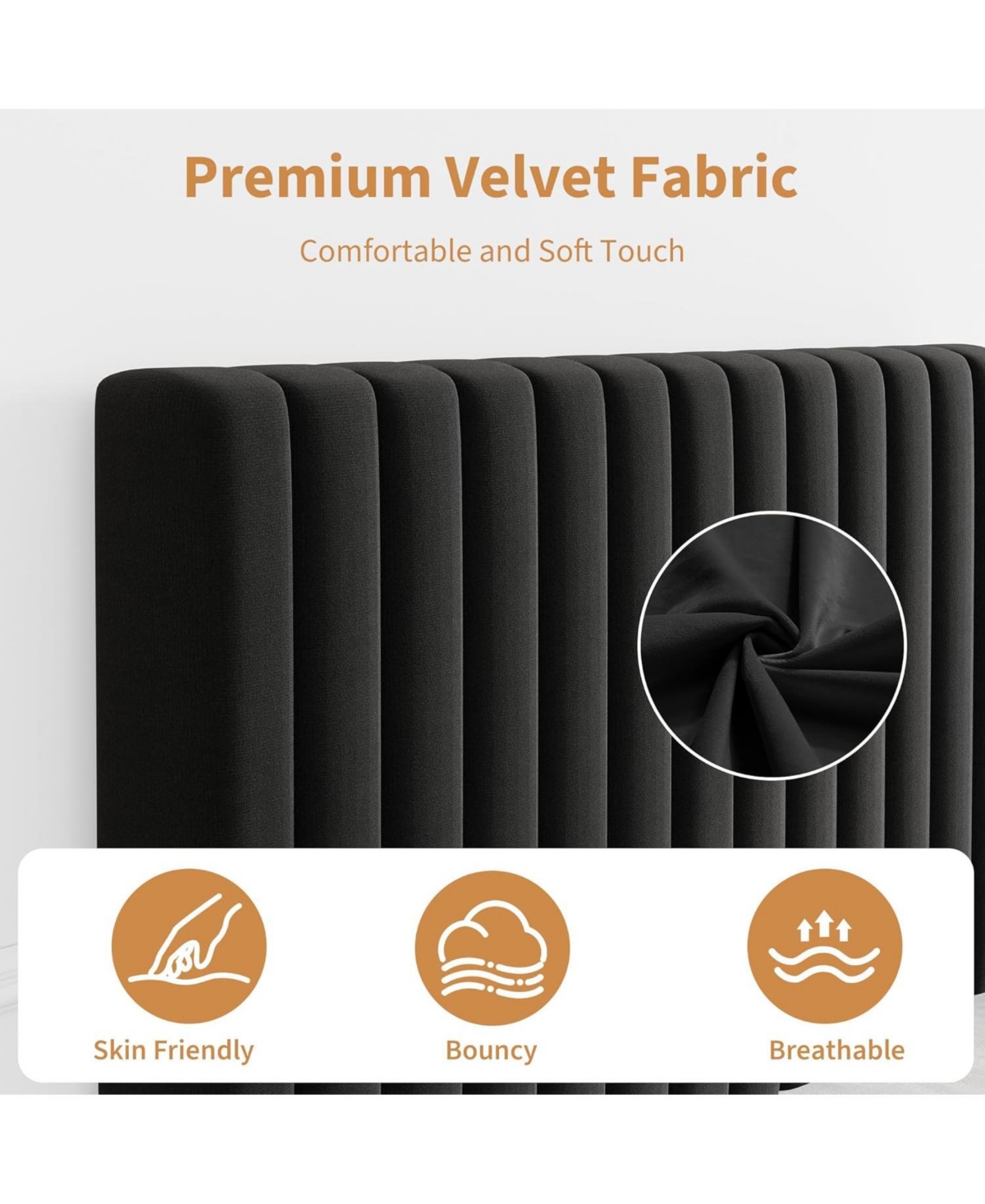 gaomon Bed Frame with Adjustable Headboard, Velvet Upholstered Platform Frame, Vertical Channel Tufted