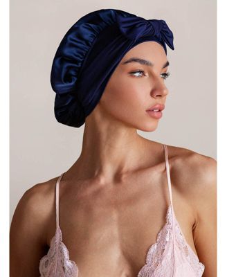 Silksilky Pure Silk Bowknot Tie Bonnet - Dark Blue 25$