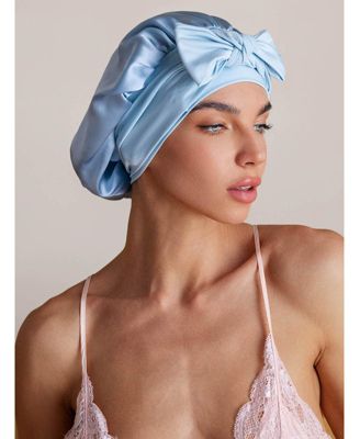 Silksilky Pure Silk Bowknot Tie Bonnet - Light/Pastel Blue
