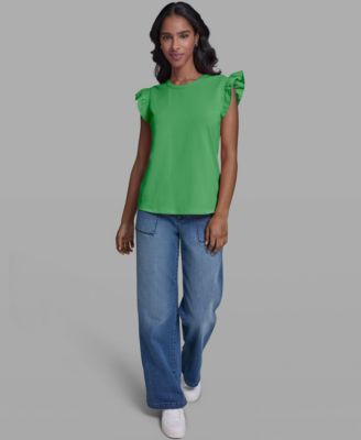 Women's Scallop Trim Boat Neck Top