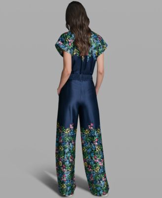 Women's Short-Sleeve Floral Printed Camp Shirt and Mid-Rise Floral Printed Pants