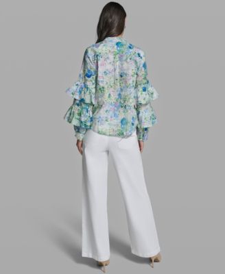 Women's Long-Sleeve Collared Printed Shirt