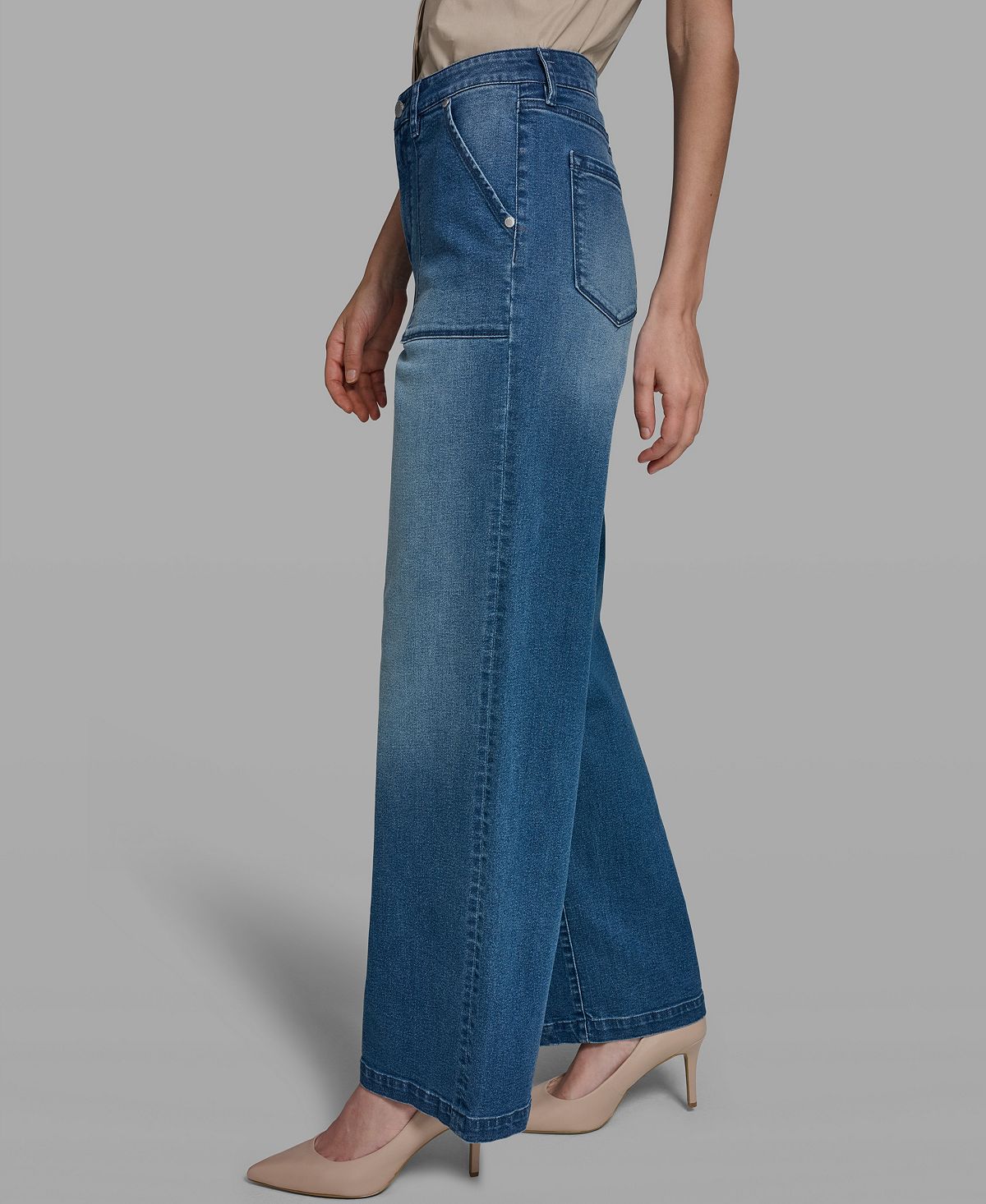 KARL LAGERFELD PARIS Women's Wide-Leg Mid-Rise Ankle-Length Jeans view 3 — MAYCSS fashion products
