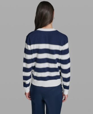 Women's Long-Sleeve V-Neck Sequin Striped Cardigan