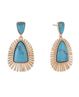 Gold Tone and Turquoise Drop Earrings