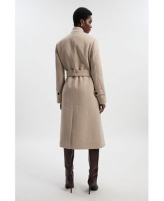 Women's Wool Wrap Neck Tailored Belted Midi Coat