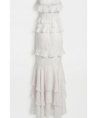 Women's Strapless Raw Edge Tiered Ruffle Maxi Dress