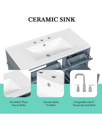36"  Freestanding Bathroom Vanity with Ceramic Sink, Flip Drawers & Adjustable Shelf, Modern Storage Cabinet for Main Bathrooms