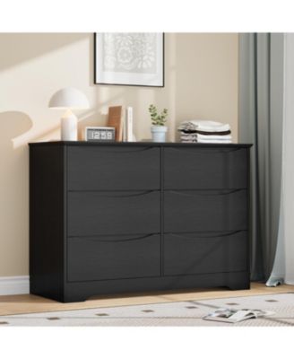 6 Drawer Tall Wood Dresser, Modern Storage Chest with Wide Top for Bedroom