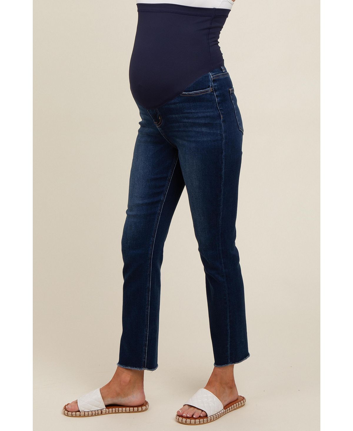 Pinkblush Women's Navy Blue Cut Hem Slim Straight Jeans view 3 — MAYCSS fashion products
