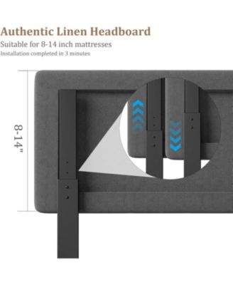 Platform Bed Frame for Kids, Linen Upholstered Headboard & Wooden Slats Support, Noise-Free Mattress Foundation/No Box Spring Needed